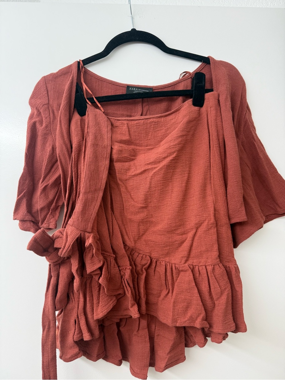 ZARA Women's Rust Red Ruffled Peplum Top and skirt